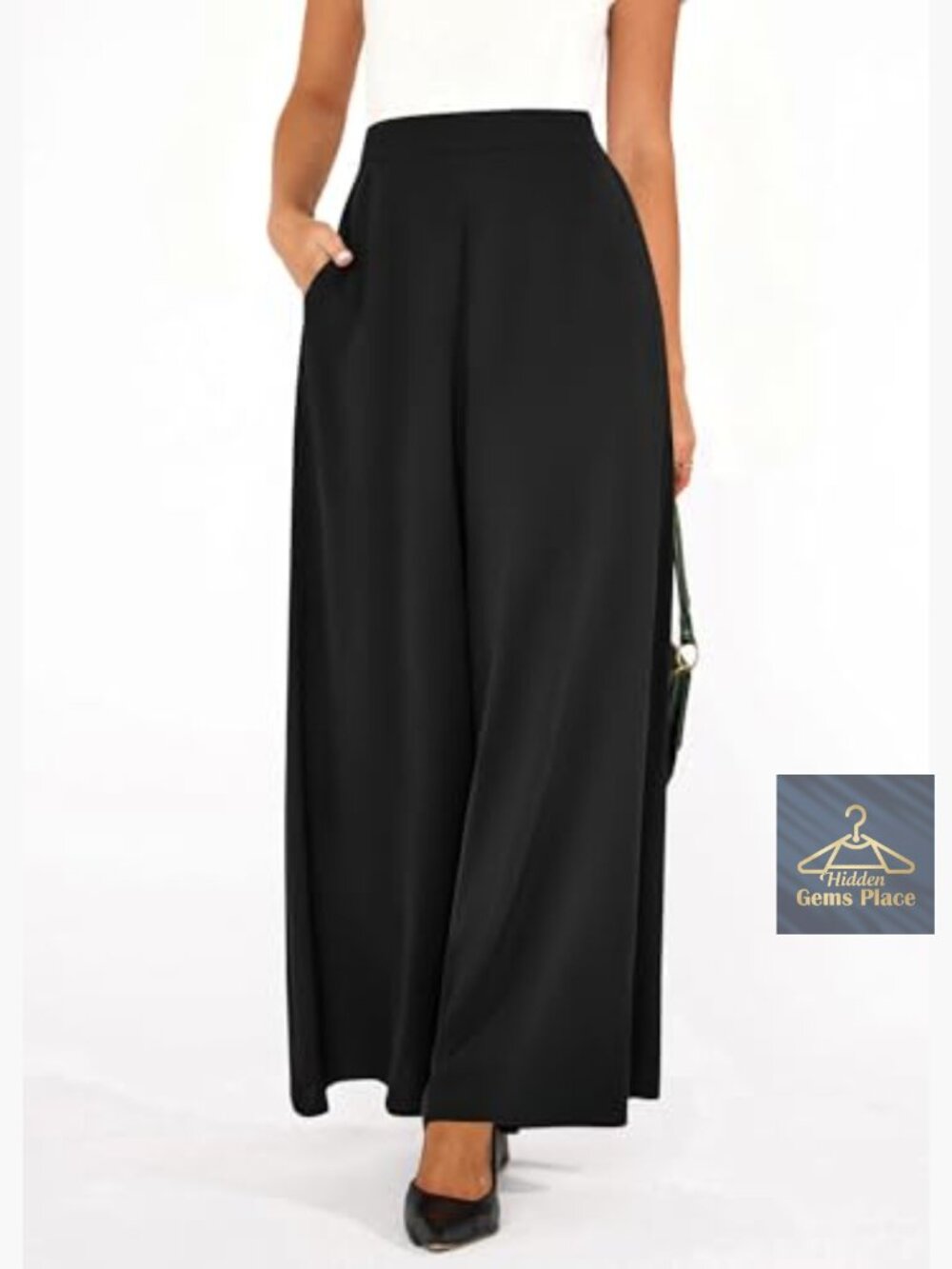 High Waisted Wide Leg Palazzo Pants Business Casual Flowy Slacks Work Trousers - Picture 5 of 7